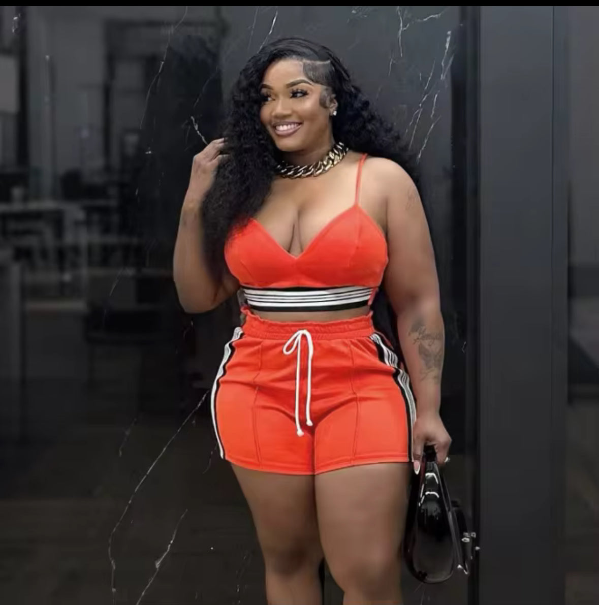 Redish/Orange Short 2 Piece Set
