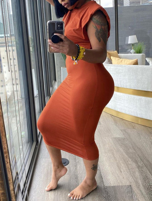 Round Neck High Waist Skinny Skirt Set