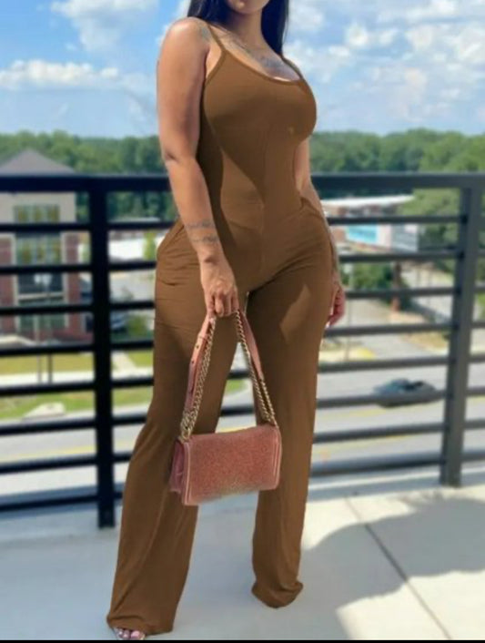 Brown Pocket Design Cami Jumpsuit