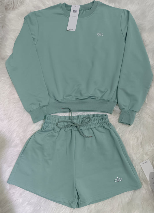 Green Alo Long Sleeve Short Set