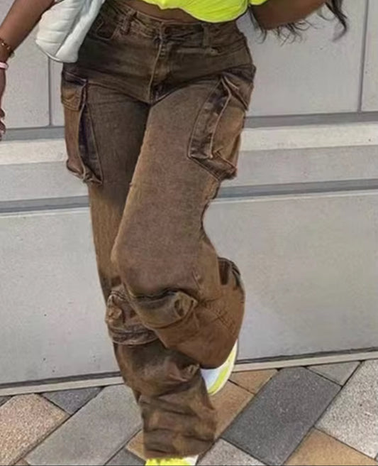 Brown Washed Denim Jeans