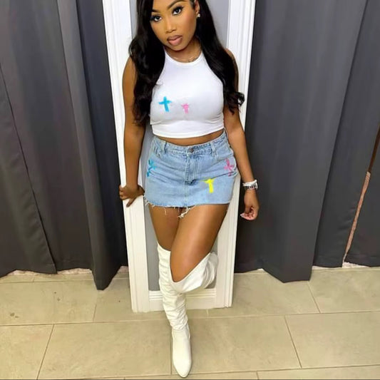 2 Piece Crop Top Skirt Set