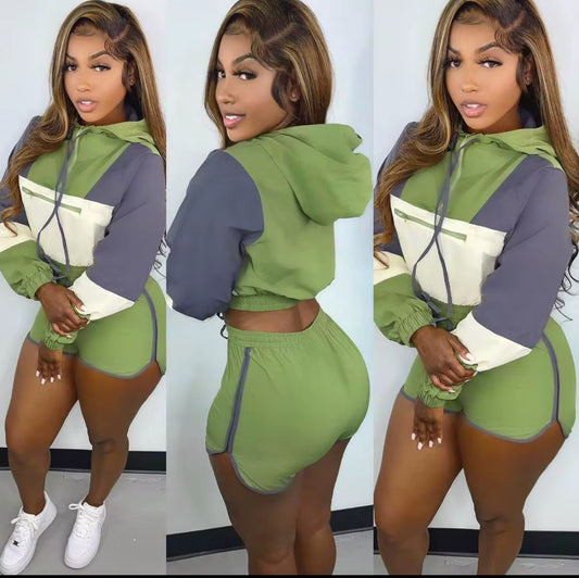 Green Hoodie Short 2 Piece