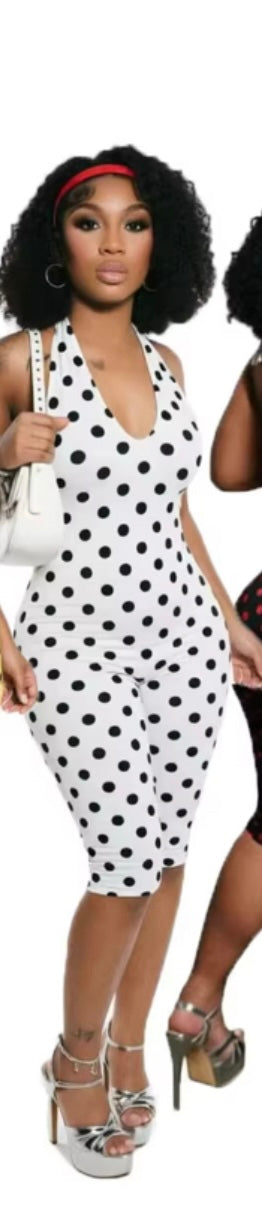 White & Black Polka Dot Romper