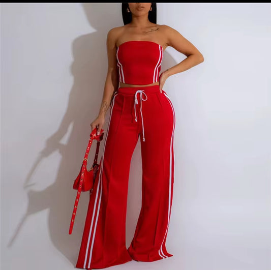 Red Striped Print Sporty 2 Piece