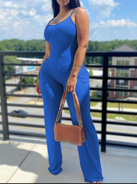 Blue Pocket Design Cami Jumpsuit