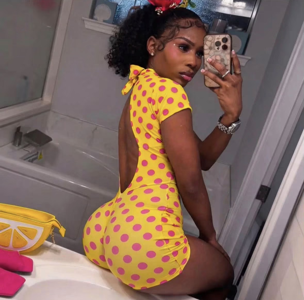 Yellow Pink Polka Dot Romper
