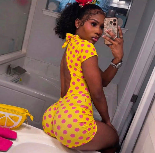 Yellow Pink Polka Dot Romper
