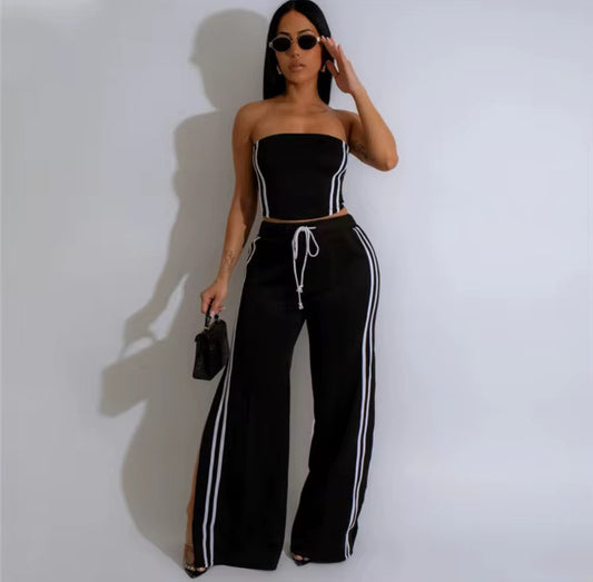 Black Striped Print Sporty 2 Piece